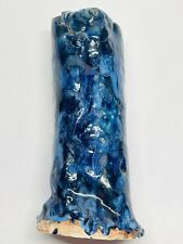 Vintage Handmade Ceramic Vase 90s Blue Marble Ocean 12” X 5” Boho Cottagecore picture