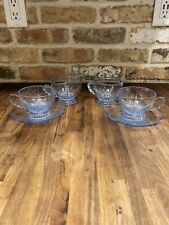 1930s New Martinsville Radiance Ice Blue Footed Creamer Sugar  Teacups & Saucers picture