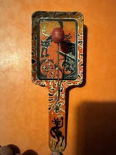 Vintage Kirchhof Halloween Tin Litho Paddle Noisemaker Witch Black Cat Devil USA picture