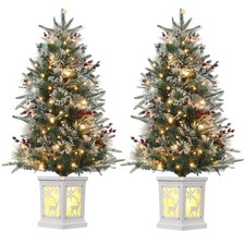 3ft Pre-Lit Snow Flocked Artificial Christmas Tree w/ Base Battery Operated 2pcs picture