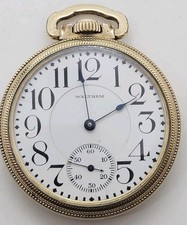 Antique 1908 WALTHAM Crescent St 21J Railroad Grade R.R Gold GF Pocket Watch 16s picture