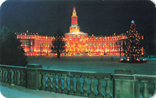 Denver CO Colorado, Civic Center in Christmas Lights at Night, Vintage Postcard picture