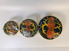 Vintage Enesco Solid Brass Enameled Bird Nesting  Boxes Set of 3 India picture