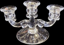 Vintage New Martinsville 425 Glass 3-Light Candelabra Hughes Corn Flower Cut UV picture