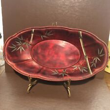 Vintage Maruni Lacquerware Occupied Japan Bamboo Decoration Metal Candy Dish picture