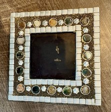 Embellished Jeweled Vintage Metal Photo Picture Frame With Stand 5x5 picture