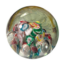 Vintage Murano Style Art Glass Paperweight Millefiori Controlled Bubble 3 Inch picture