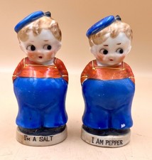 Vintage Japan Sailor Boy Salt and Pepper Shakers Ceramic 1940s Mid-Century Kid picture