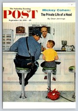 Norman Rockwell THE RUNAWAY Postcard 1958 Diner Police Officer Boy Art picture