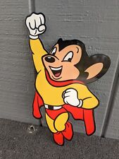 VINTAGE MIGHTY MOUSE CARTOON CHARACTER PORCELAIN COATED METAL SIGN 14