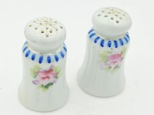 Antique Nippon Japan Porcelain Salt Pepper Shakers Pink Roses Blue Gold Pair picture