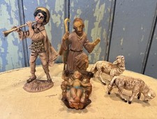 5 Vtg Italian Mauve Plastic Nativity Figures Shepard Boy Joseph Jesus Sheep picture