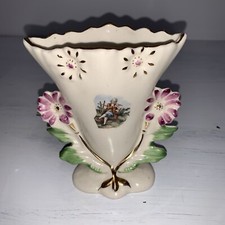 VTG Souvenir of Denver Colo Colorado Victorian Man w Flute Gold Gilt Vase picture