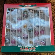 Shiny Brite 7ft Glass Christmas Tree Garland, Striped Multicolor Ball Vintage picture