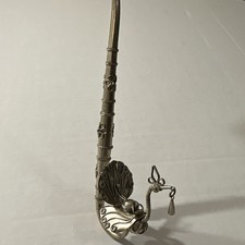 Vintage Chinese Style Filigree Peacock Smoking Pipe, White Metal, Silver Tone picture
