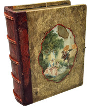 Vintage Hand Painted Victorian Antique Hollow Wood Book Safe Box Hideaway Hidden picture