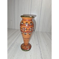 Vintage Unique Ukrainian Handmade, Hand Painted Vase From Natural Hardwood picture