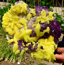 15.7LB  New Find purple Crystal Cluster MineralSpecimen +NATIVE SULPHUR  Sicily picture