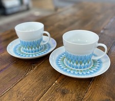Noritake Younger Image Bahama Coffee Cups Saucers Set of 2 Blue Green Floral MCM picture