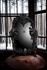 Black Demon mirror Large Wall Mirror Carved On Wood,Black Scrying Mirror 18