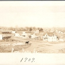 c1909 Rock Falls, IA RPPC Birdseye Rural Town Main Street Buildings Stores A381 picture