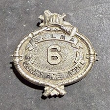 Antique 1930s Selma CA Junior Fire Patrol Badge Fireman picture
