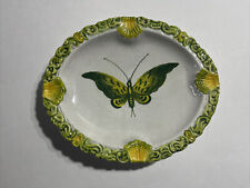 majolica italian pottery hand painted Butterfly, Shells Ashtray 8” Vintage picture