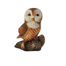 Vintage Porcelain Barn Owl Figurine on Log Matte Finish C-3678 Japan 4