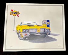 Vintage Olds 442 Print Sunoco Gas Station Collectible Advertising Print 1000  picture