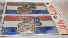 Vintage 1981 Armadillo Brand Novelty Metal License Plate Texas Snake Lot of 2 picture