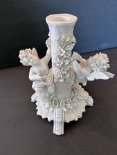 Vintage Luigi Zortea Bassano Italy White Ceramic Cherub Putti Candle holder 8” picture