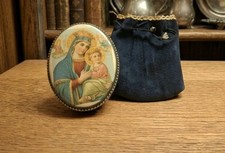 Victorian 900 silver antique Madonna trinket box religious.   find with og bag picture