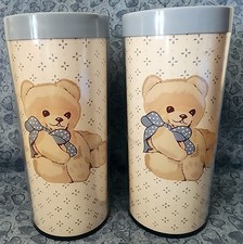 Vintage Tienshan Country Bear Plastic Insulated Tumbler Cup Set of 2 See Pic picture