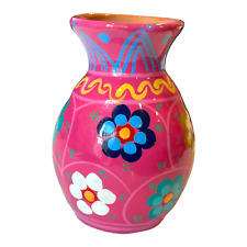 Mexican Talavera Painted Pottery Mini Vase Pink 3.5 Tall picture