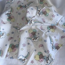 VTG Teddy Bear Balloon Fabric Remnant Rainbow Clouds Stars Nursery Pastel Craft picture