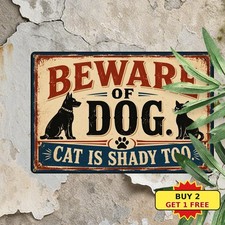 Beware of Dog and Cat Funny Pet Companion Guard Warning Metal Sign 8x12 picture