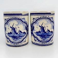 2 Hand Painted Blue Delft Vandermint Holland Toothpick Holder Shot Glass picture