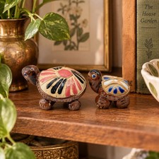 VTG Miniature Mother Baby Turtle Figurines Hand-Painted Folk Art Terracotta picture