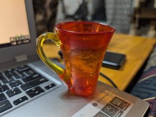 Vintage Hand Blown Amberina Crackle Glass  SMALL PITCHER/ CREAMER picture