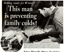 PRINT AD 1935 Johns Manville Rock Wool Home Insulation 6.75 x 10 Family Colds picture