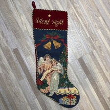 Vintage Needlepoint Christmas Stocking Victorian Angels Silent Night picture
