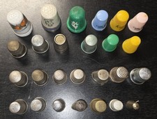 Vtg antique Mixed Materials sewing thimbles porcelain celluloid various metals picture