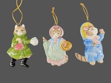 4 Vintage 1983-1984 Schmid Beatrix Potter Porcelain Cat Christmas Ornaments VG+ picture