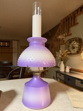 Vintage 1960s Violet Ombre Milk Glass Oil Lamp Hobnail Blendo Dorset  w/ Chimney picture