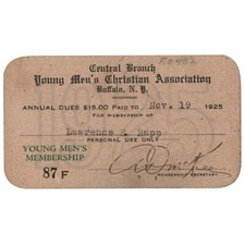 Buffalo YMCA 1925 Membership Card Young Men's Christian Association Antique VTG. picture