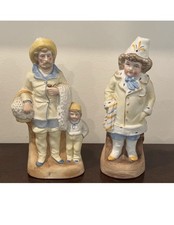 (2) Antique German Bisque Figurine Lot Father & Boy / Yellow Coat picture