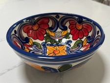 Handmade Mexican Talavera Pottery Ceramic Bowl Floral Handuras NEW picture
