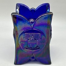 VINTAGE JOE ST CLAIR COBALT BLUE CARNIVAL LIBERTY BELL SQUARE TOOTHPICK HOLDER picture