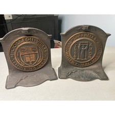 Vintage Wellesley College & Dana Hall School Cast Metal Seal Bookends Set picture