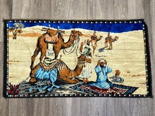 Beautiful Vtg Made In Lebanon Prayer Rug Camels Desert Palm Trees Islam Muslim picture